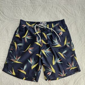 Navy Floral Swim s with Yellow & Coral Print